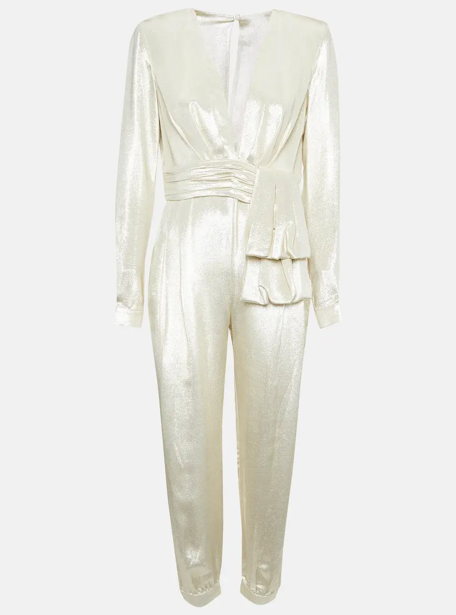 Zuhair Murad Gold Silk Blend Lam&eacute; Jumpsuit M