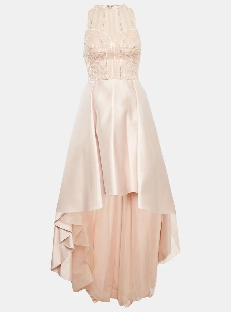 Zuhair Murad Pink Embellished Silk Blend High Low Gown S