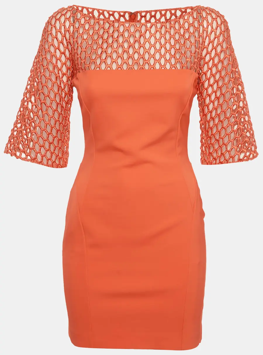 Zuhair Murad Orange Stretch Knit and Mesh Shift Mini Dress S