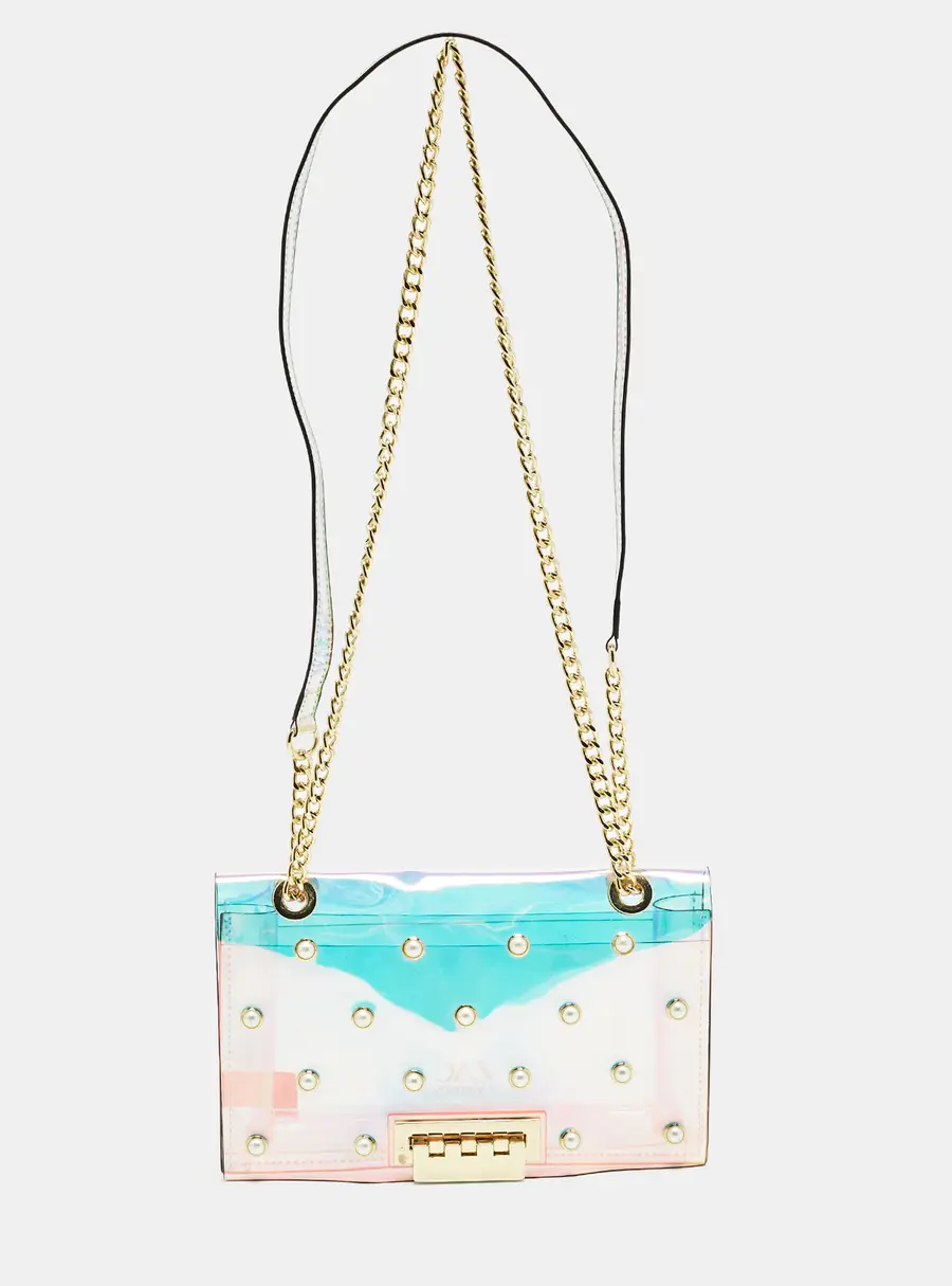 Zac Posen Earthette Pearl Embellished Iridescent PVC Shoulder Bag