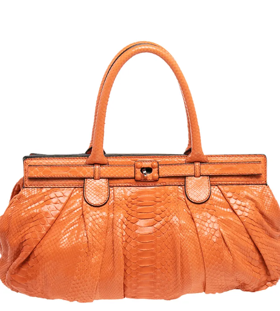 Zagliani Puffy Orange Python Leather Satchel