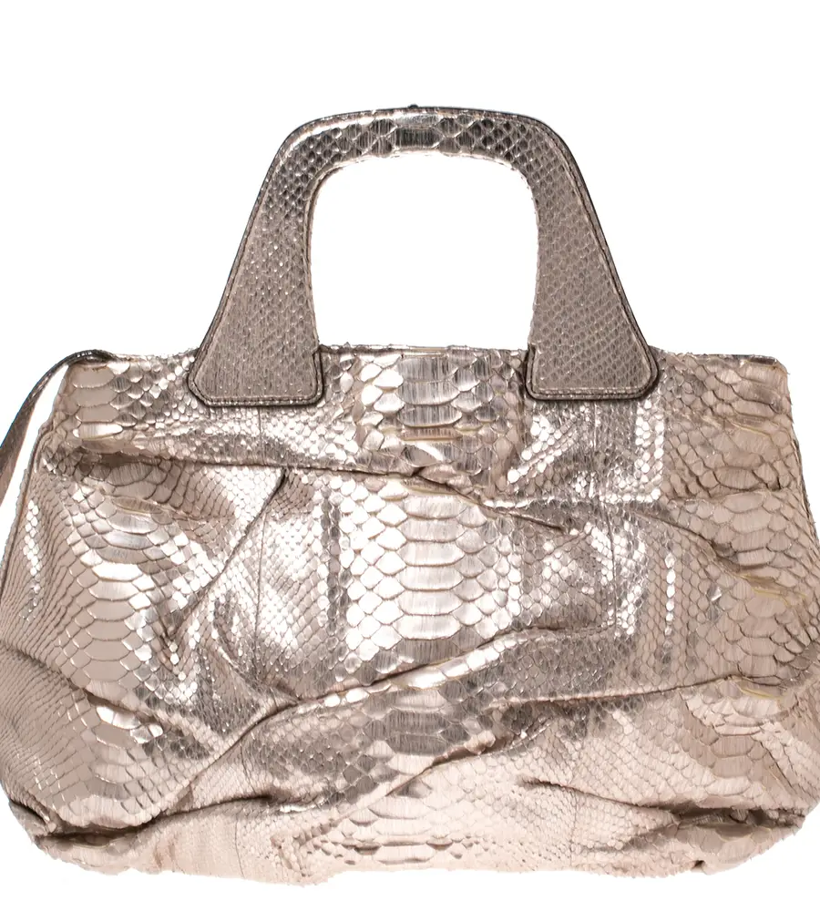 Zagliani Metallic Rose Gold Python Leather Satchel