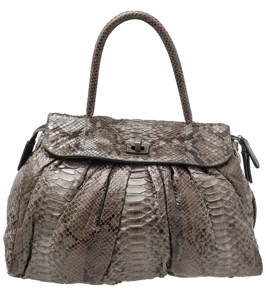 Zagliani Brown Python Leather Top Handle Bags