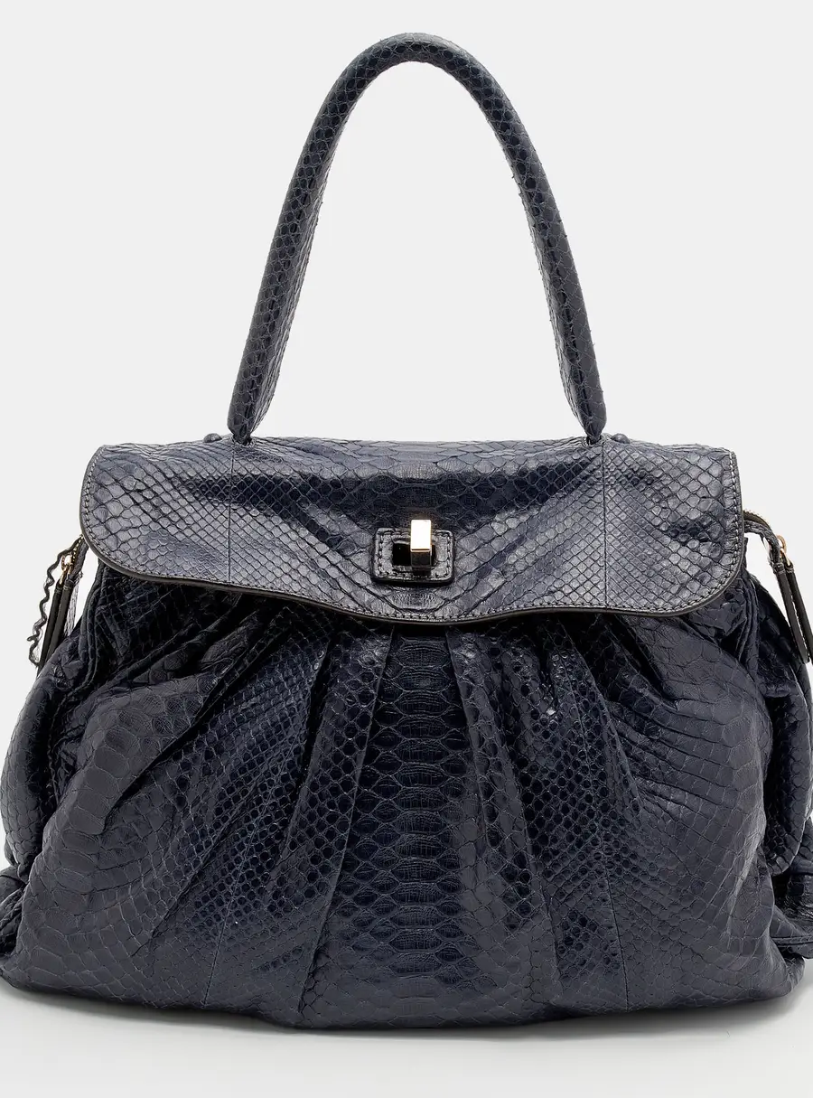 Zagliani Blue Python Procida Top Handle Bag