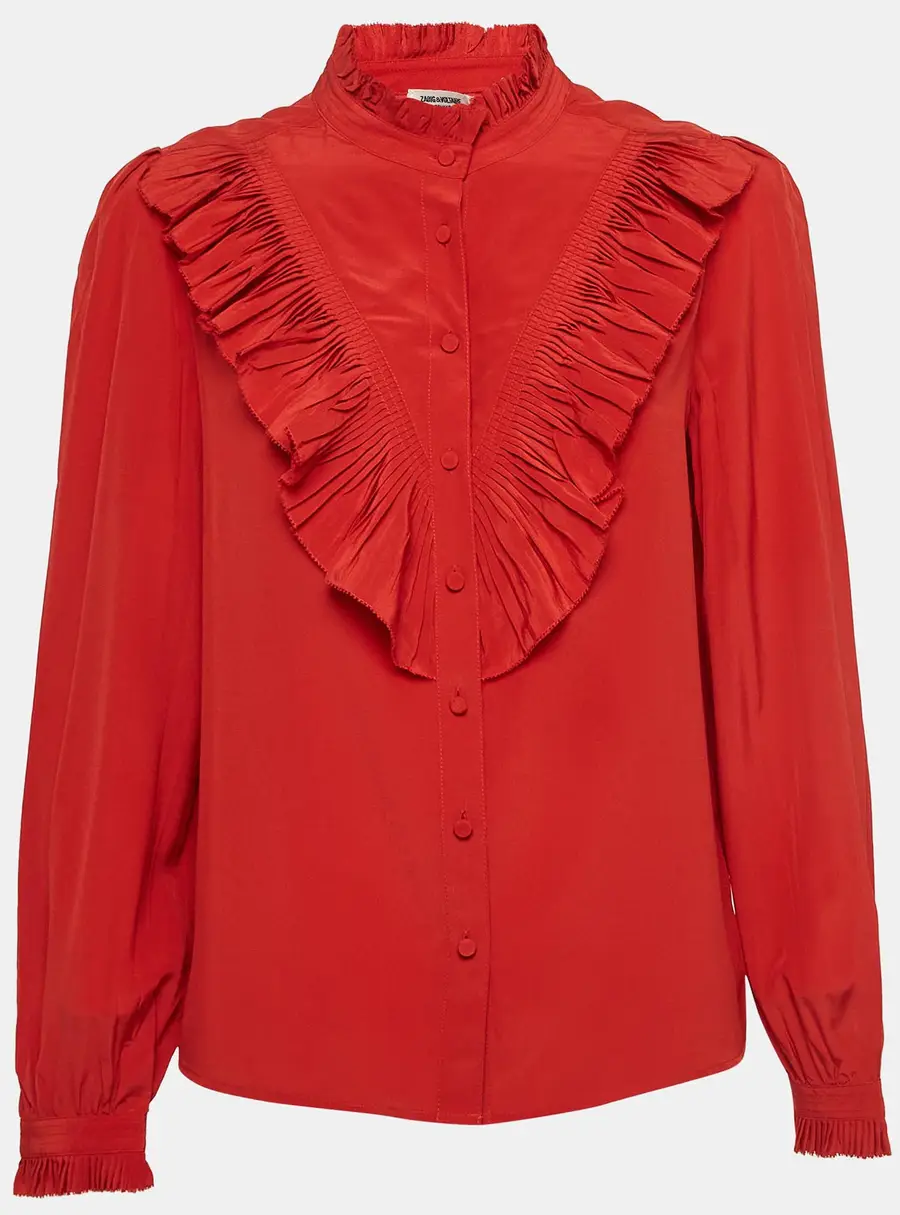 Zadig & Voltaire Red Silk Ruffled Taccora Shirt L