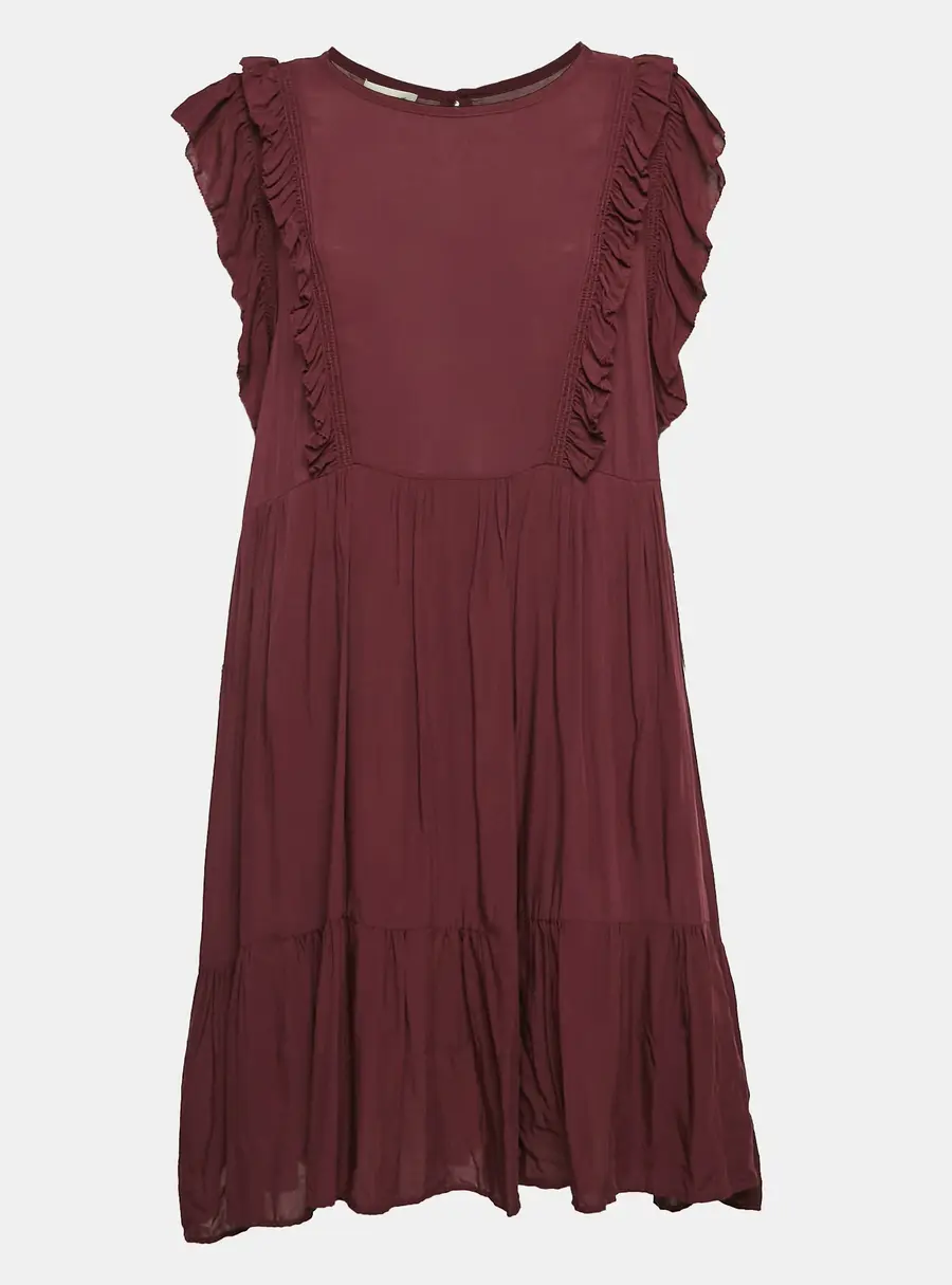 Zadig & Voltaire Burgundy Crepe Ruffled Short Dress L