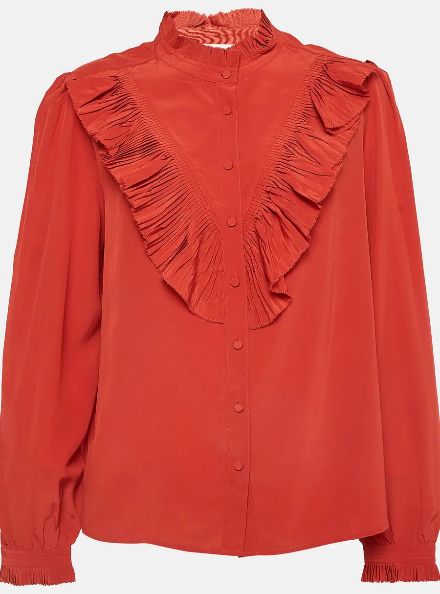 Zadig & Voltaire Red Silk Ruffled Taccora Blouse M