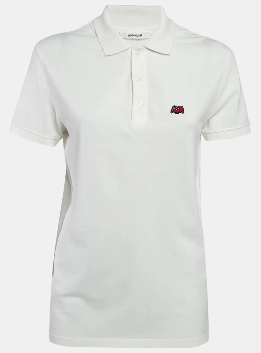 Zadig & Voltaire White Cotton Badge Detail Polo T-Shirt XS