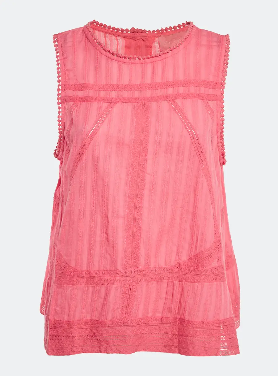 Zadig & Voltaire Pink Cotton Lace Trimmed Sleeveless Top L