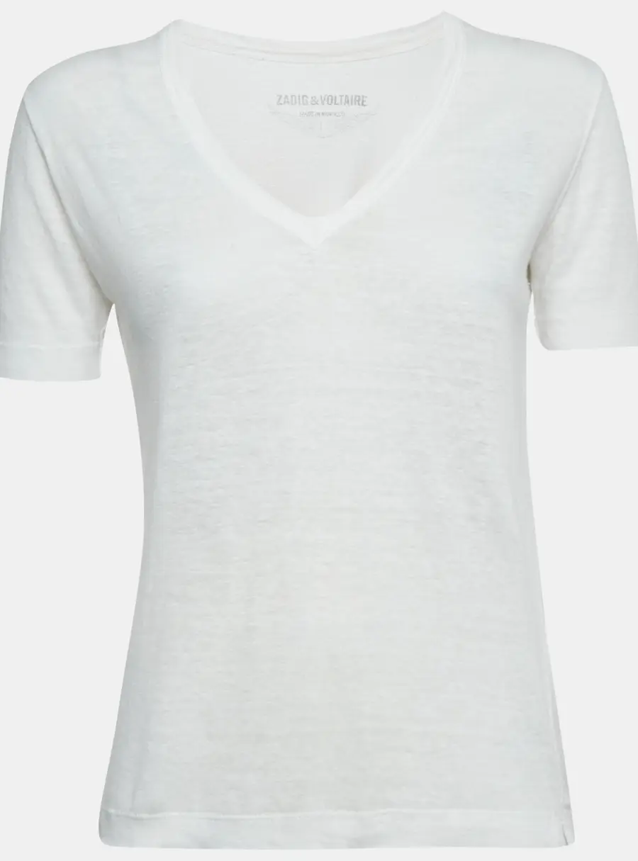 Zadig & Voltaire White Linen Knit V-Neck Wassa Top S