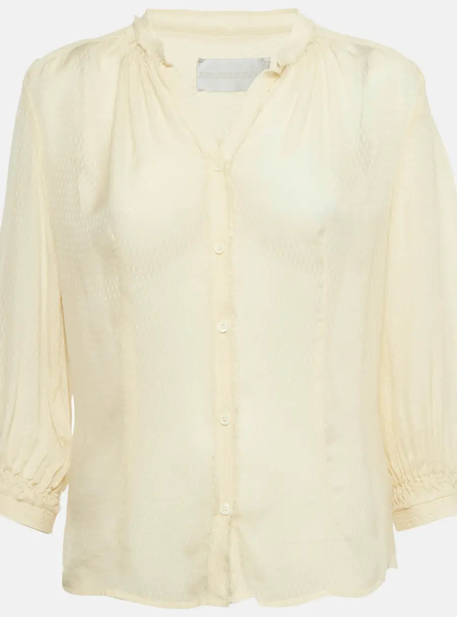 Zadig & Voltaire Deluxe Cream Patterned Silk Tack Dob Blouse S