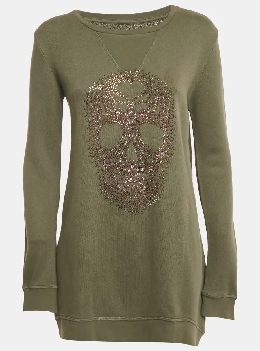 Zadig & Voltaire Sage Green Skull Embellished Cotton Anael Tunic Sweater S