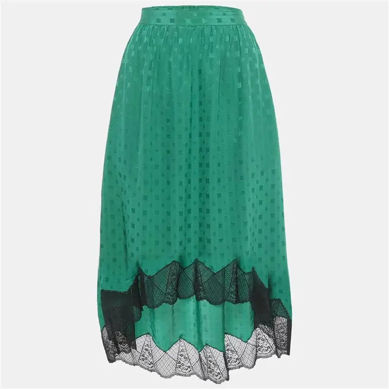 Zadig & Voltaire Green Patterned Silk Lace Trim Joslin Midi Skirt M