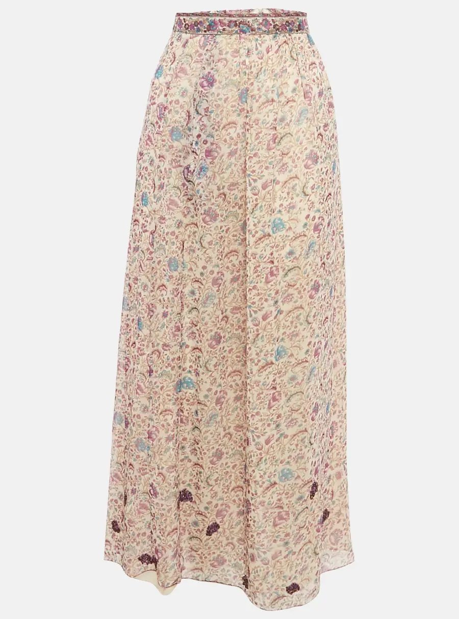 Zadig & Voltaire Purple Floral Printed Chiffon Embellished Detail Midi Skirt S