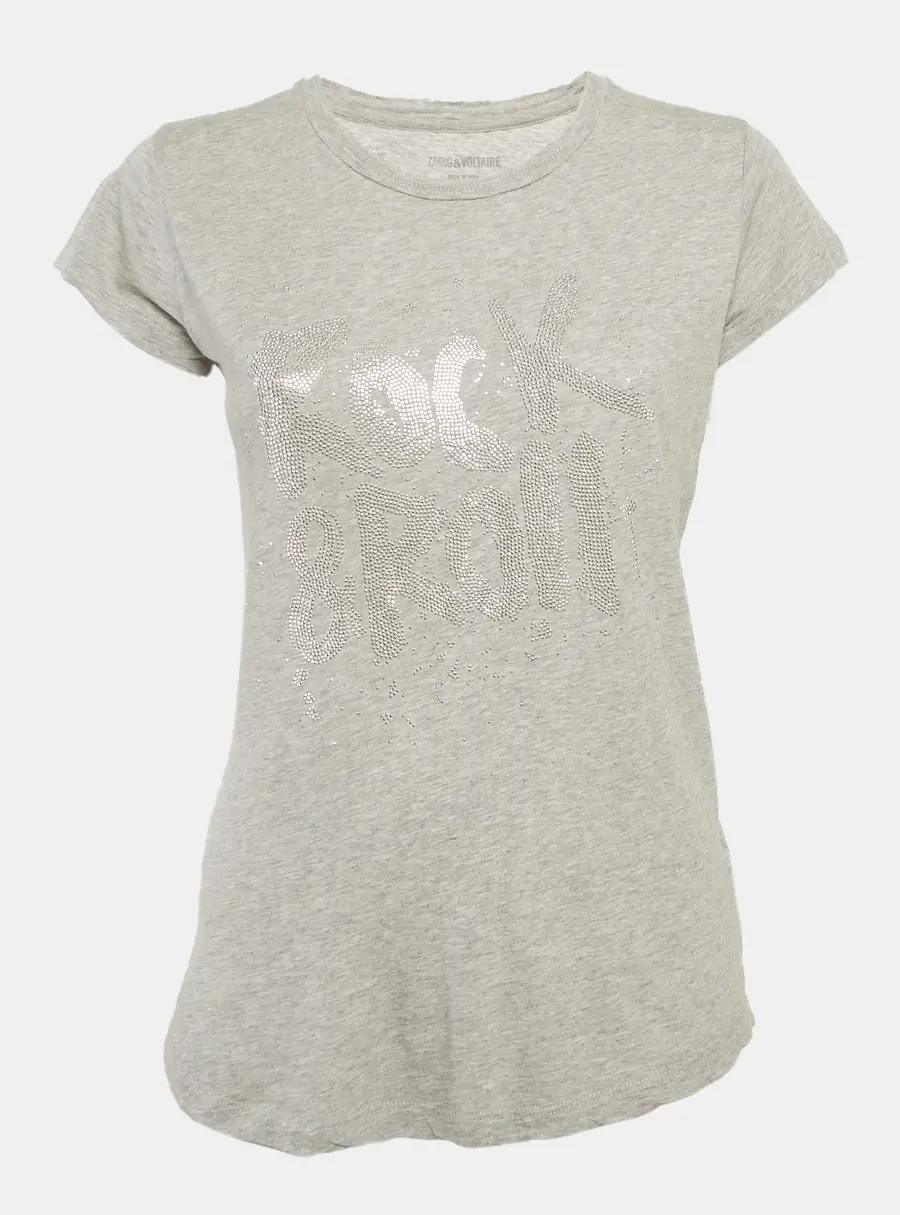 Zadig & Voltaire Grey Jersey Skinny RNR Strass Top M