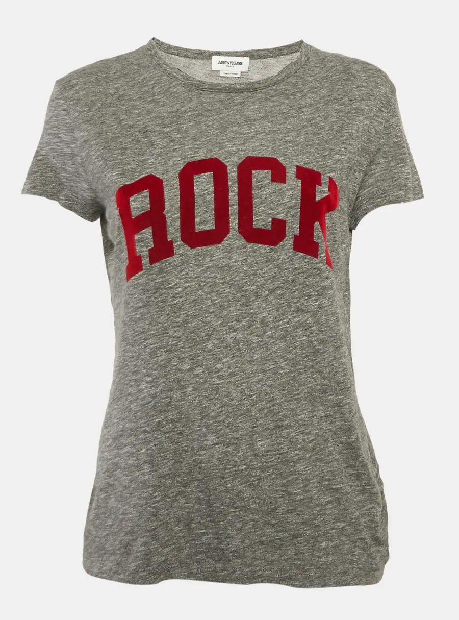 Zadig & Voltaire Grey Flocked Jersey Walk Chine Rock T-Shirt XS