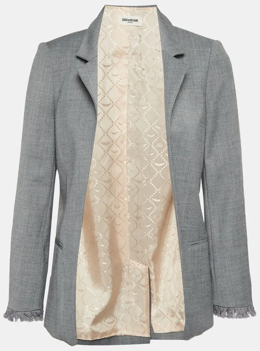 Zadig & Voltaire Grey Jacquard Open Front Volly Frange Blazer S