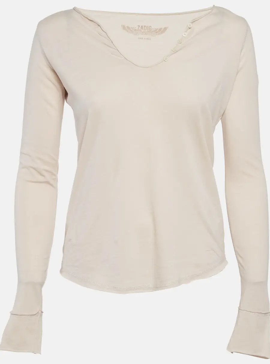 Zadig & Voltaire Beige Cotton Knit Long Sleeves Top XS