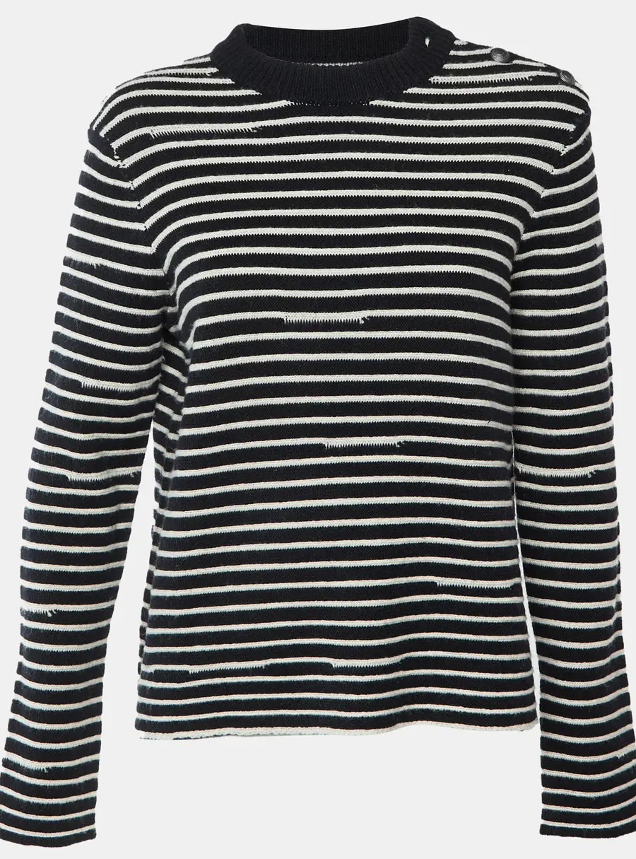 Zadig & Voltaire Black/White Spiky LC Striped Jacquard Wool Sweater M