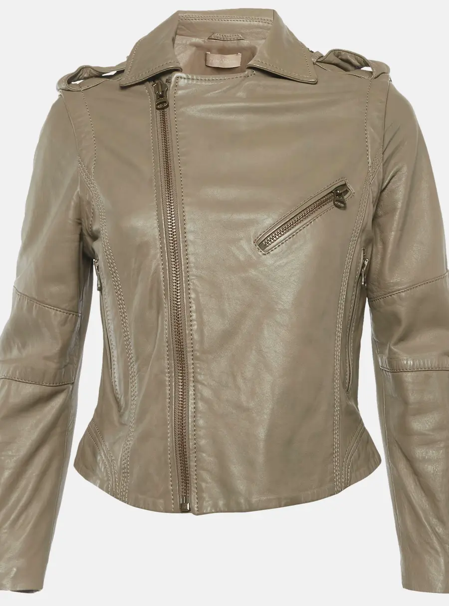 Zadig & Voltaire Beige Leather Biker Jacket M