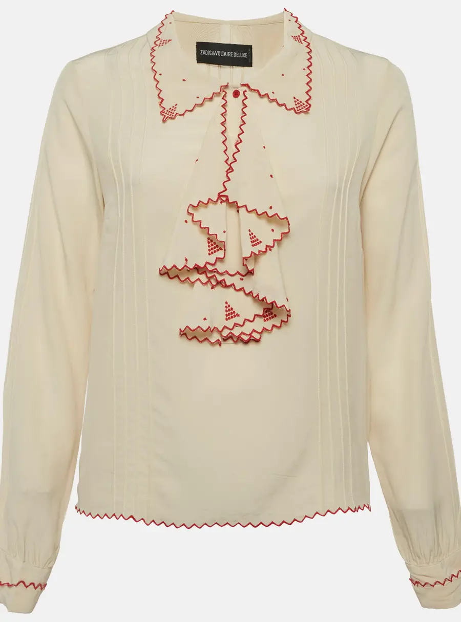 Zadig & Voltaire Deluxe Beige Silk Ruffled Shirt M