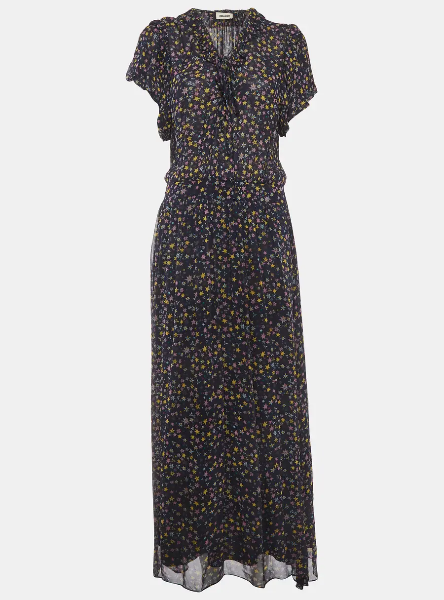 Zadig & Voltaire Blue Rainy Crinkle Print Chiffon Maxi Dress M