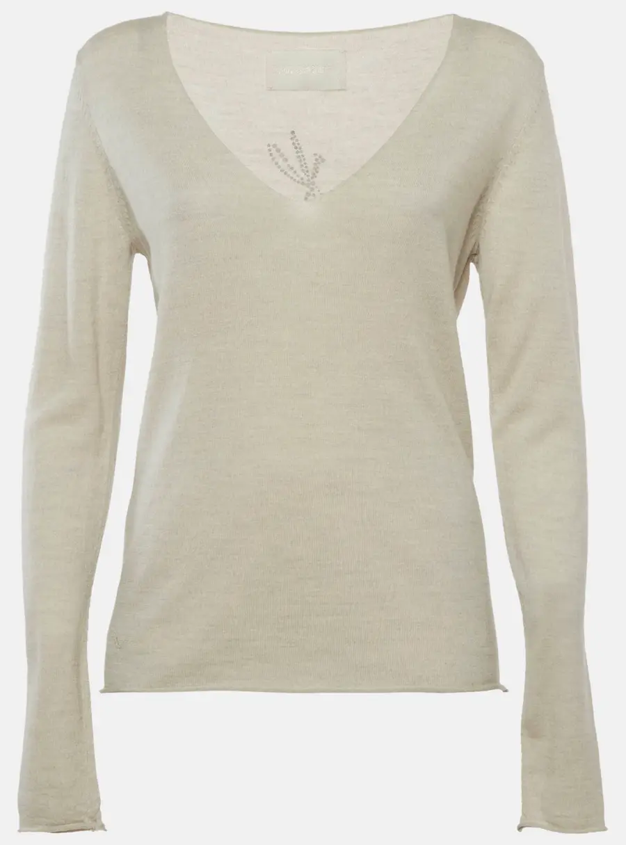 Zadig & Voltaire Grey Rhinestone Wool Nosfa Top M