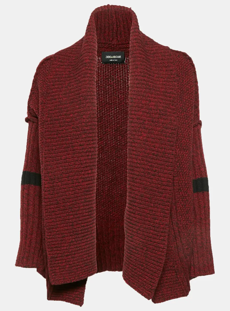 Zadig & Voltaire Burgundy Rib Knit Shawl Collar Cardigan XS/S