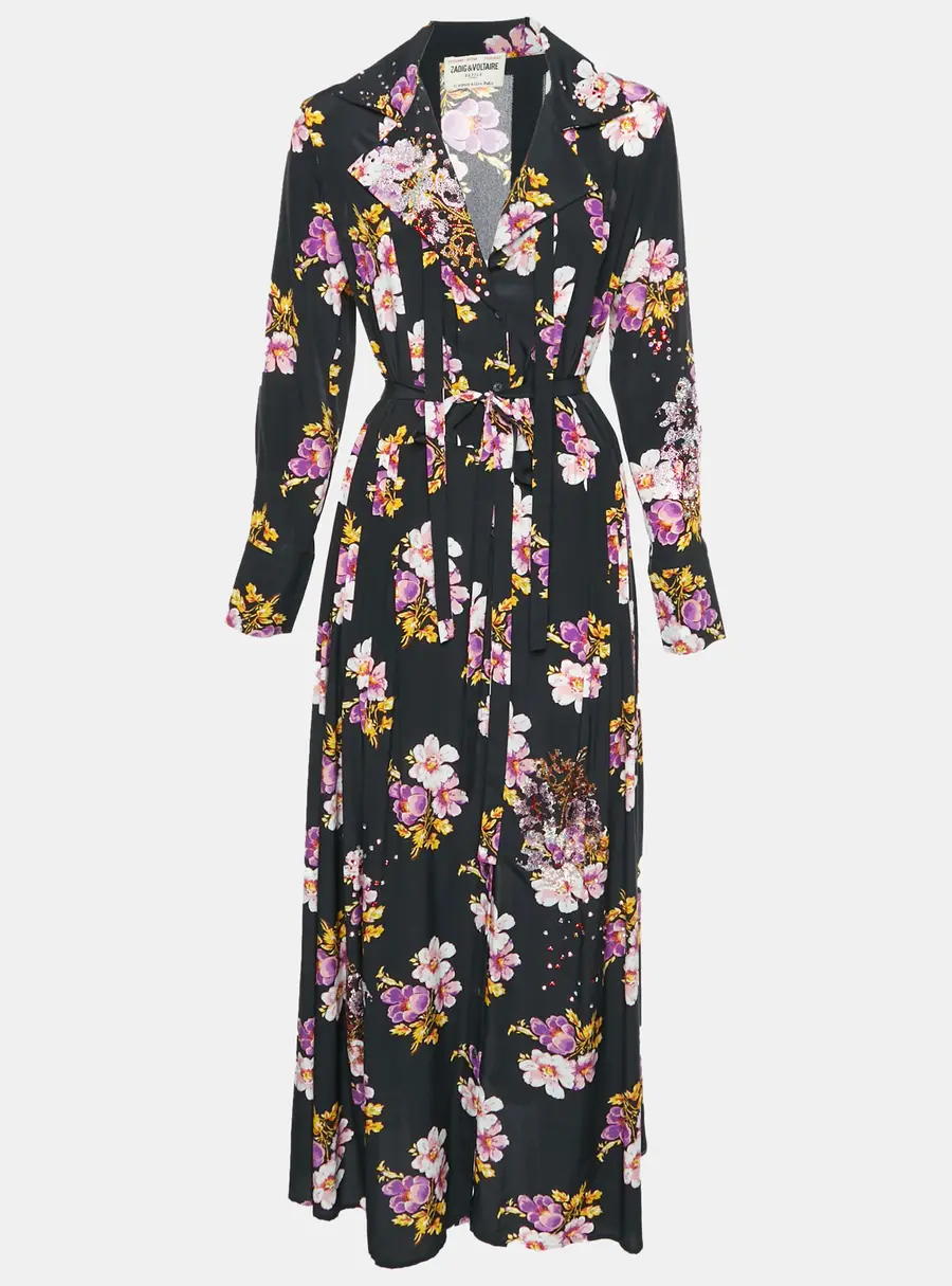 Zadig & Voltaire Defile Black Floral Print Crepe Reward Peonies Dress M
