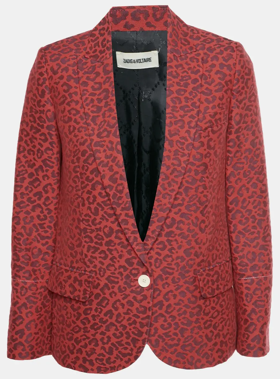 Zadig & Voltaire Red/Purple Leopard Jacquard Single Breasted Blazer S