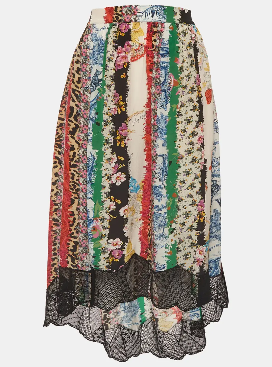 Zadig & Voltaire Multicolor Mix Print Silk and Lace Joslin Skirt S