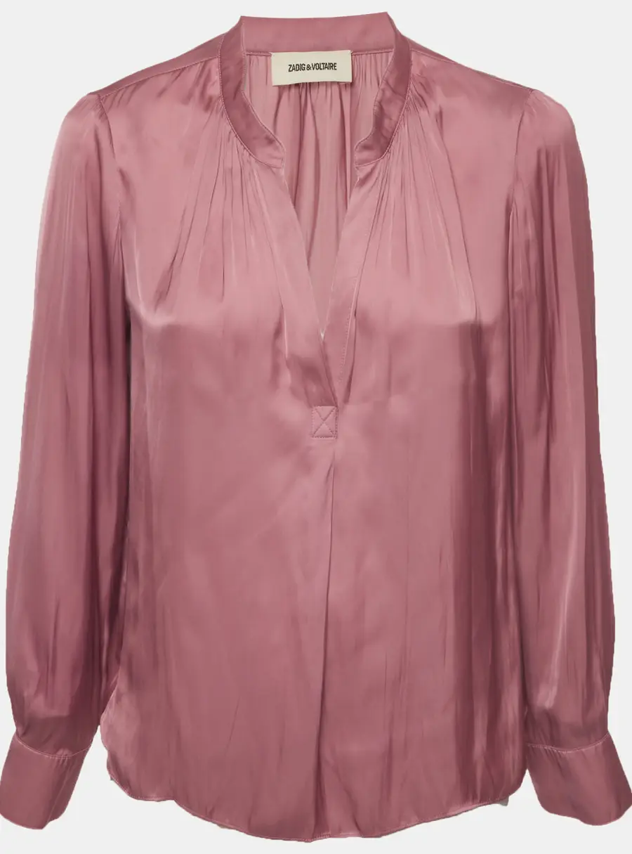 Zadig & Voltaire Pink Plunge V-Neck Tink Satin Blouse L