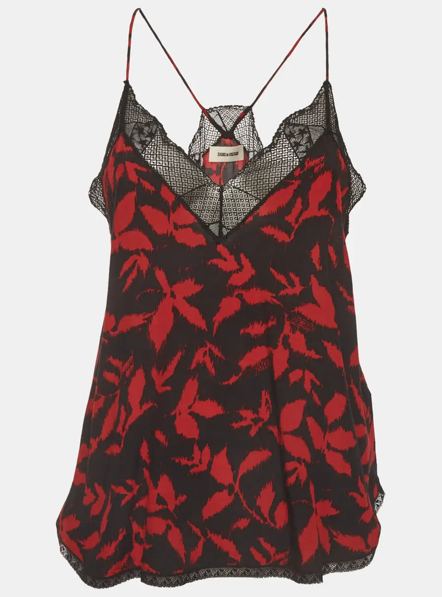 Zadig & Voltaire Black/Red Ikat Print Silk Blend Christy Soft Cami Top S