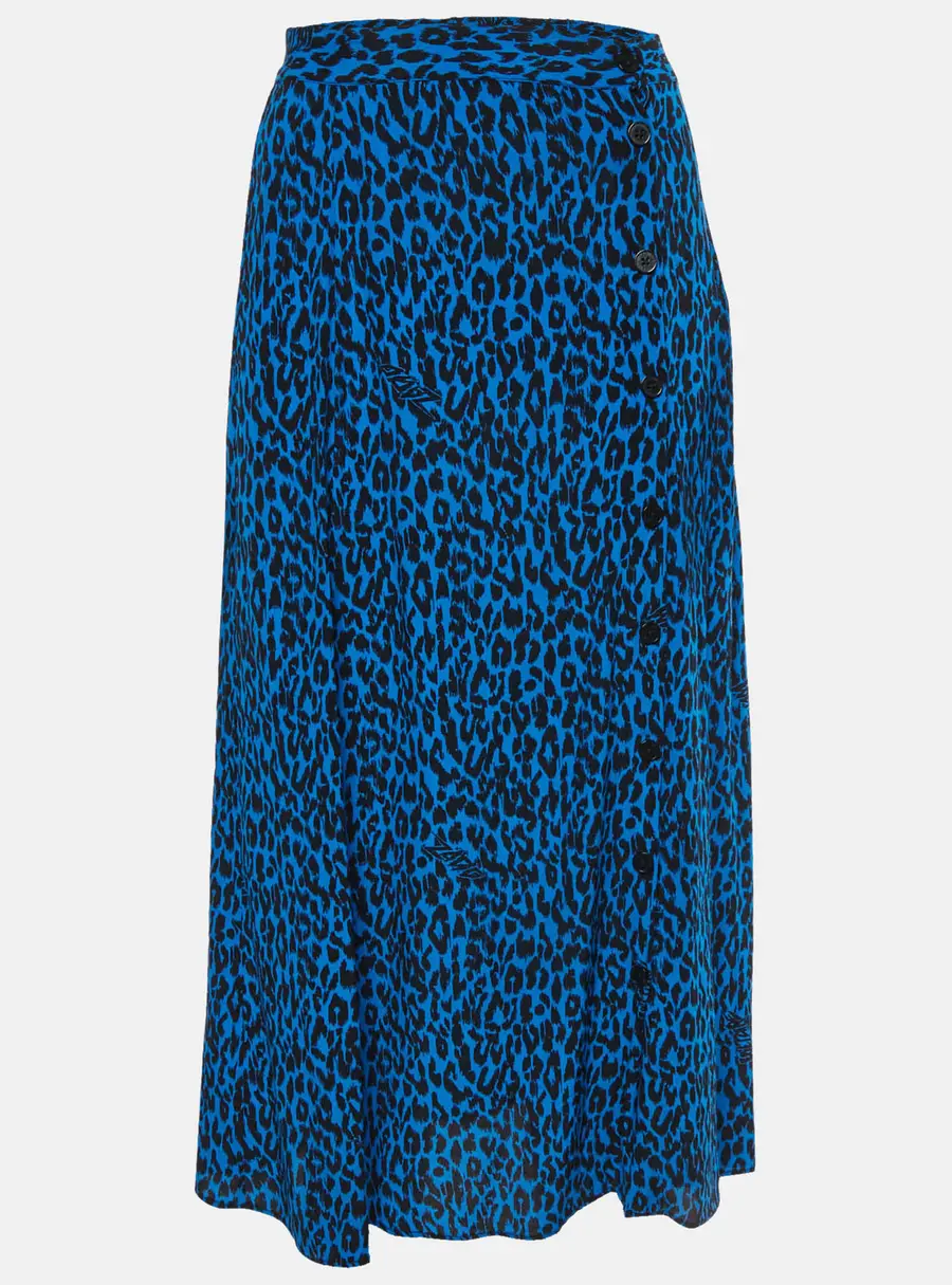 Zadig & Voltaire Navy Blue Leopard Print Crepe Button Front Skirt S