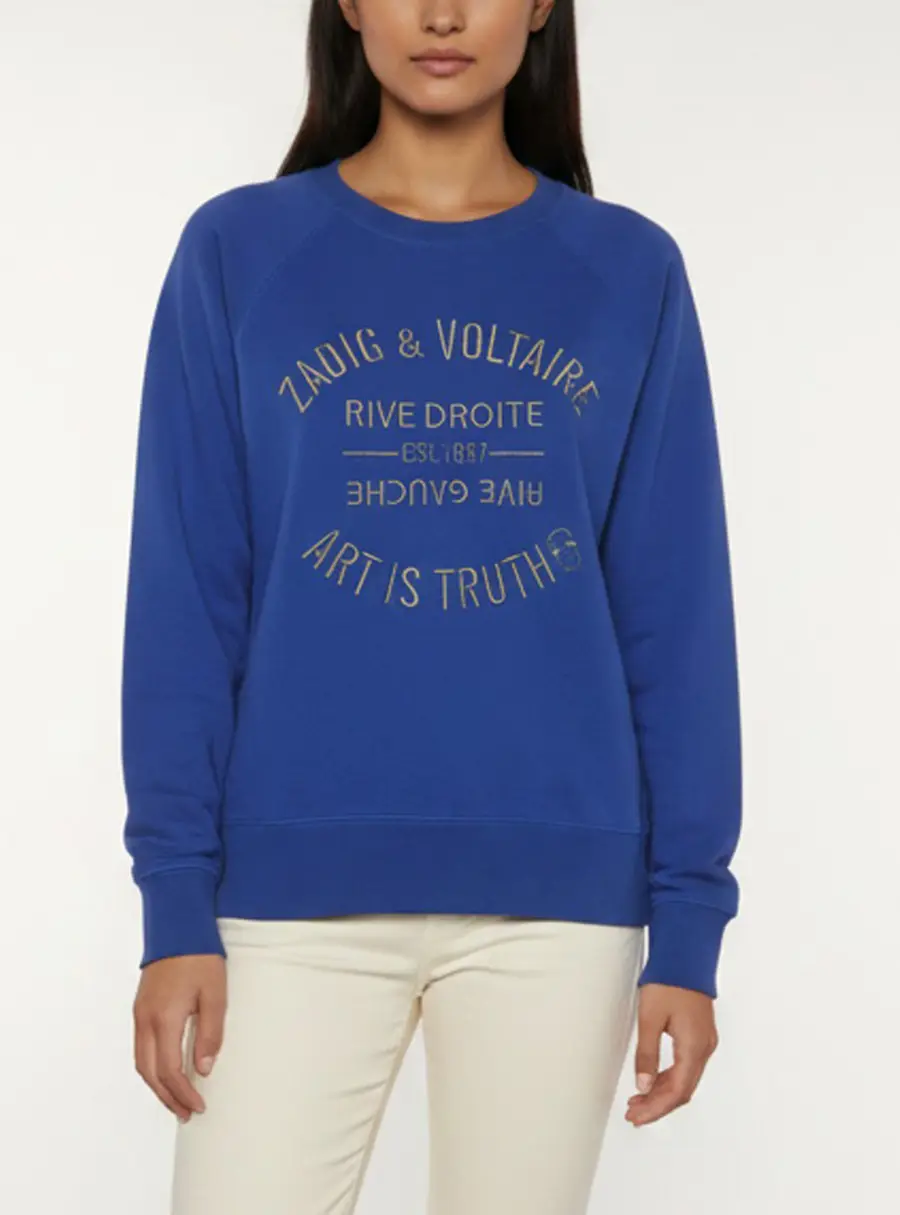 Zadig & Voltaire Blue Logo Embroidered Jersey Sweatshirt L