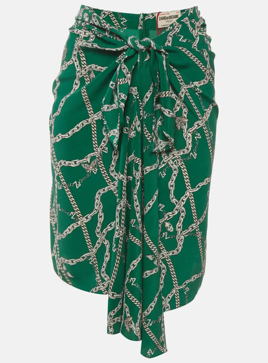 Zadig & Voltaire Green Printed Crepe Draped Skirt M