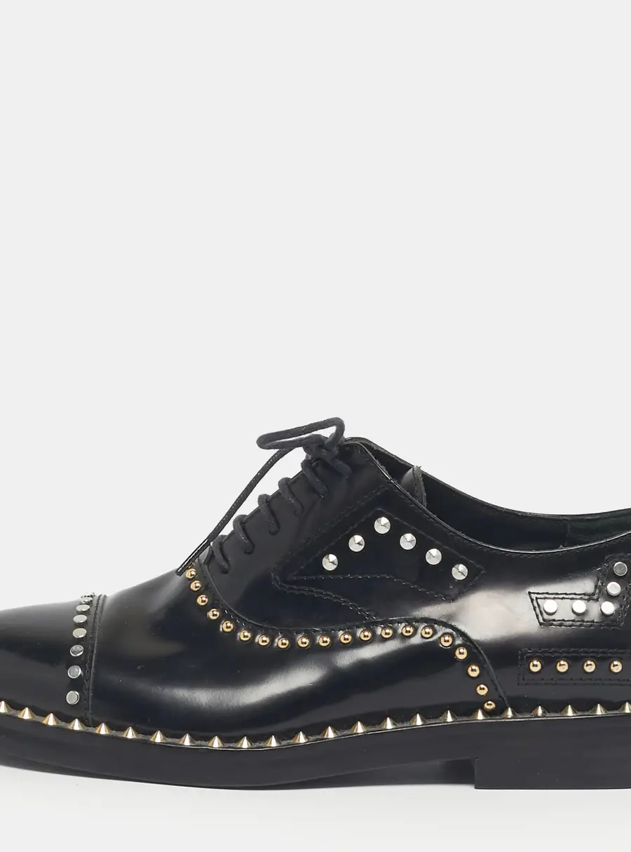 Zadig & Voltaire Black Leather Studded Youth Clous Oxfords Size 36