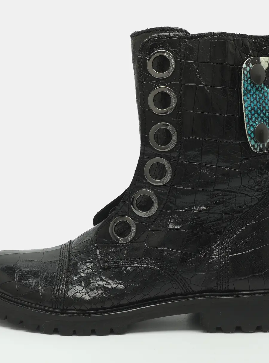 Zadig & Voltaire Joe Size 39 Black Croc Embossed and Snakeskin Embossed Leather Mid Calf Boots