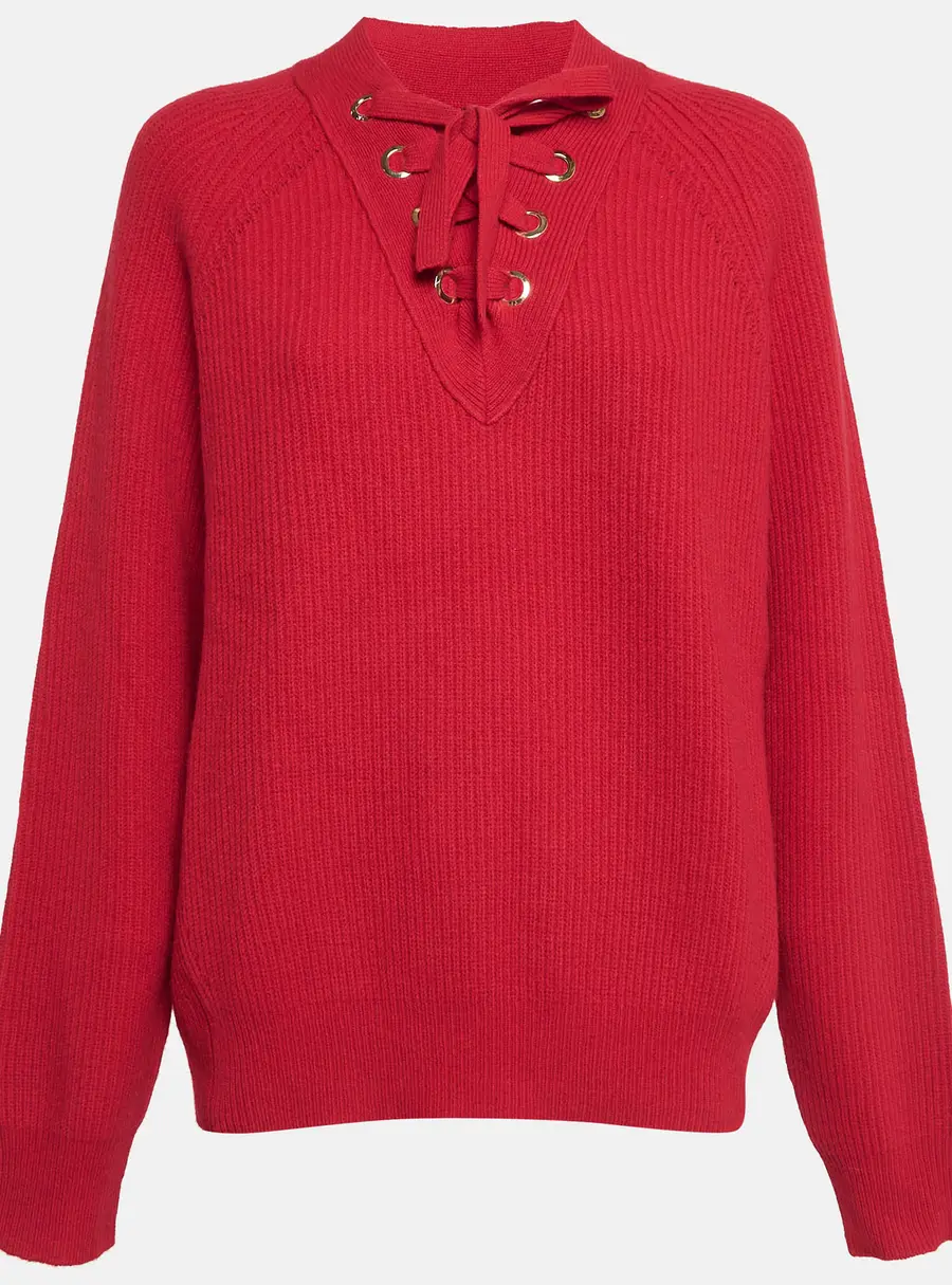 Zadig & Voltaire Red Rib Knit Lace-Up Kassy LC Sweater L