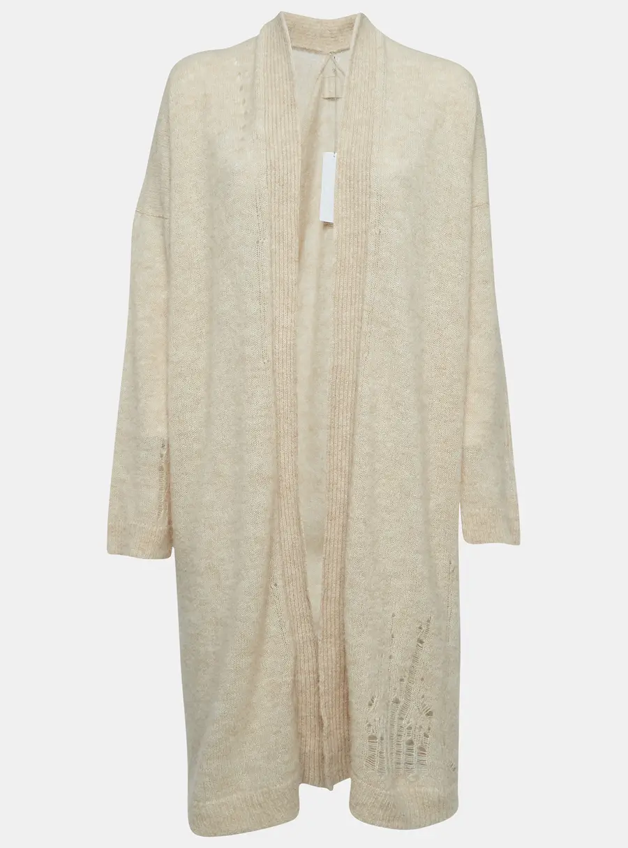 Zadig & Voltaire Beige Wool Blend Knit Ripped Style Long Cardigan M/L