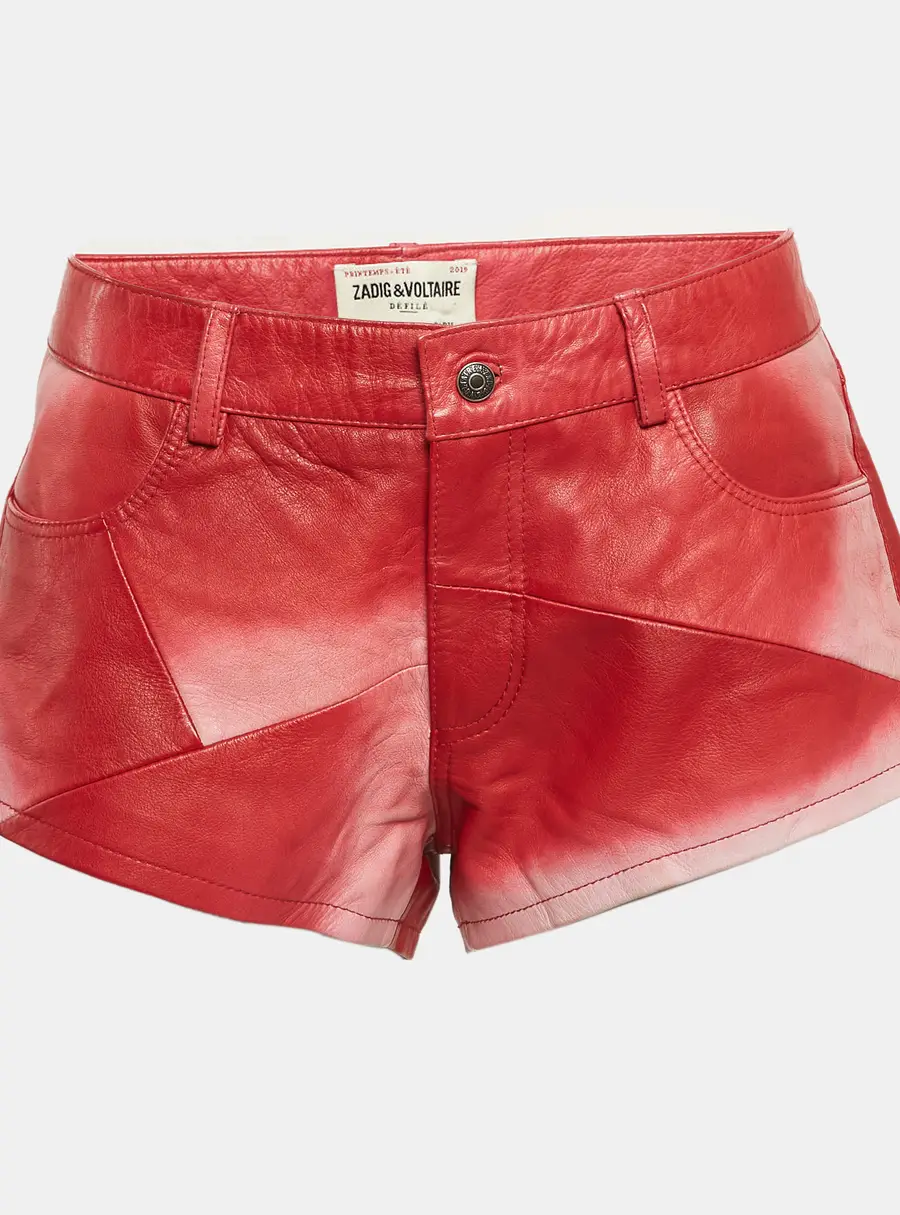 Zadig & Voltaire Red Leather Saya Patch Shorts M