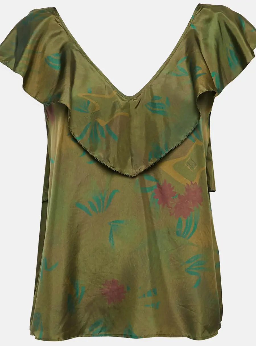 Zadig & Voltaire Green Teen Jungle Print Silk Ruffled Top L