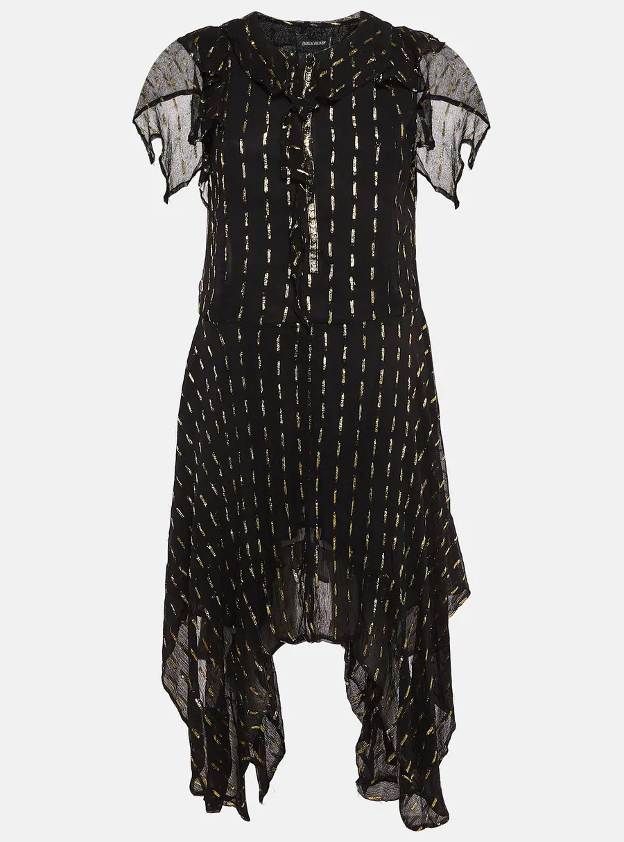 Zadig & Voltaire Black/Gold Crepe Rool Shiny Ruffled Dress M