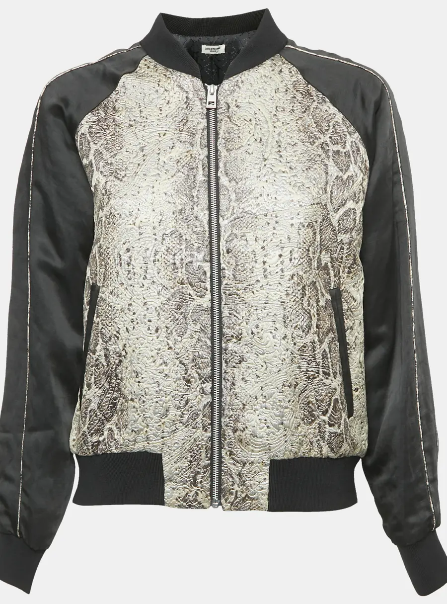 Zadig & Voltaire Deluxe Grey Jacquard and Satin Billy Snake Jacket M