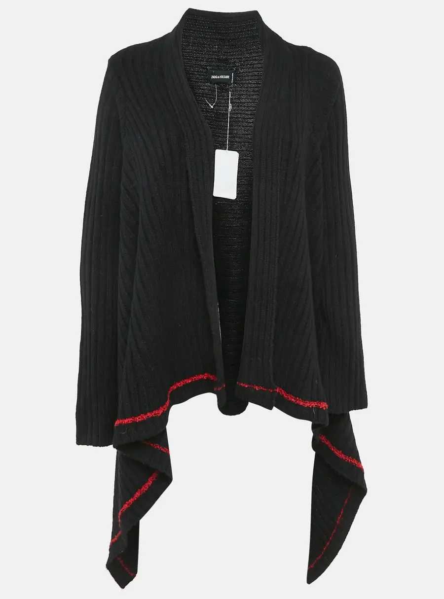 Zadig & Voltaire Black Rib Knit Open Front Cambi Cardigan One Size