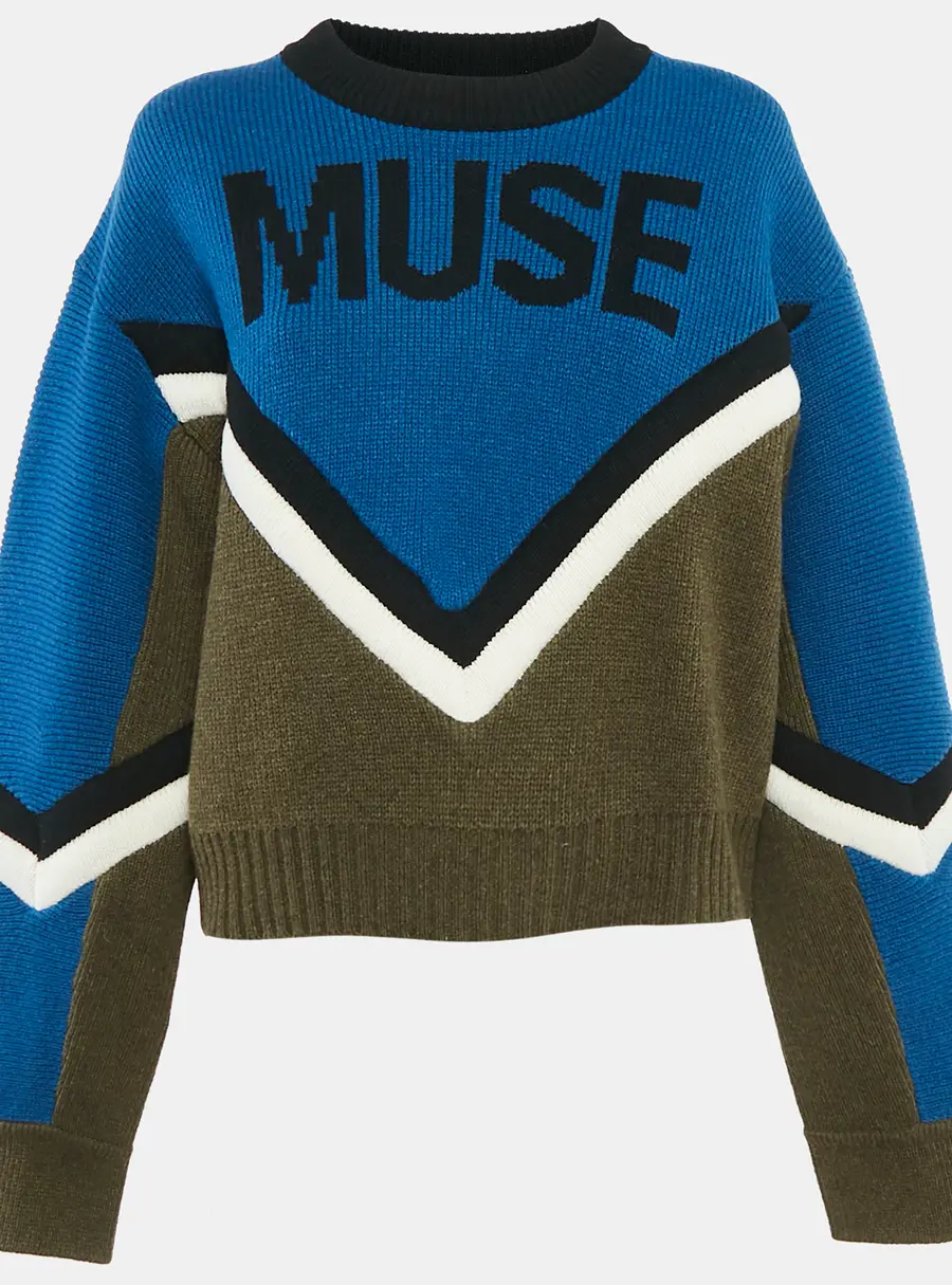 Zadig & Voltaire Blue/Green Muse Intarsia Rib Knit Sweater L