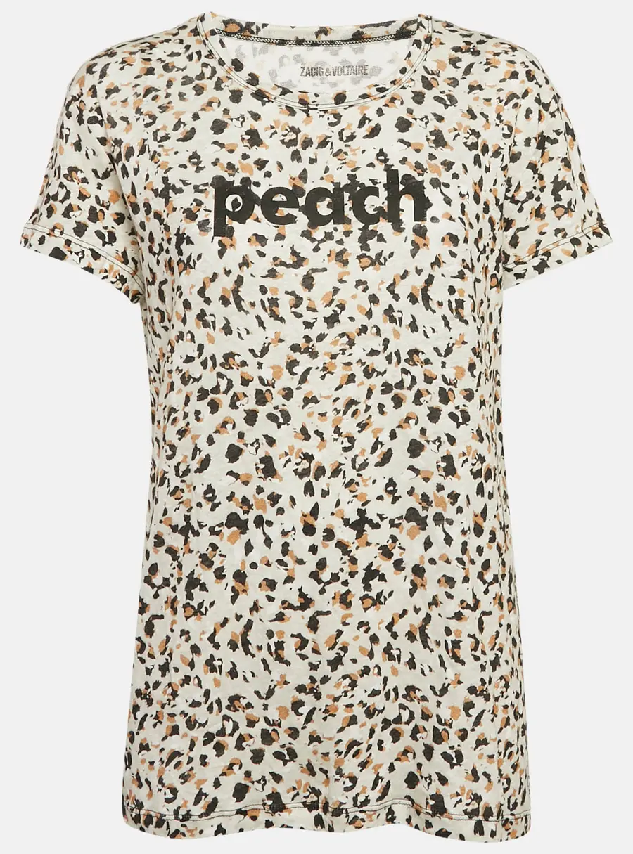 Zadig & Voltaire Beige Leopard Print Gauze Jersey Walk Oversized T-Shirt M