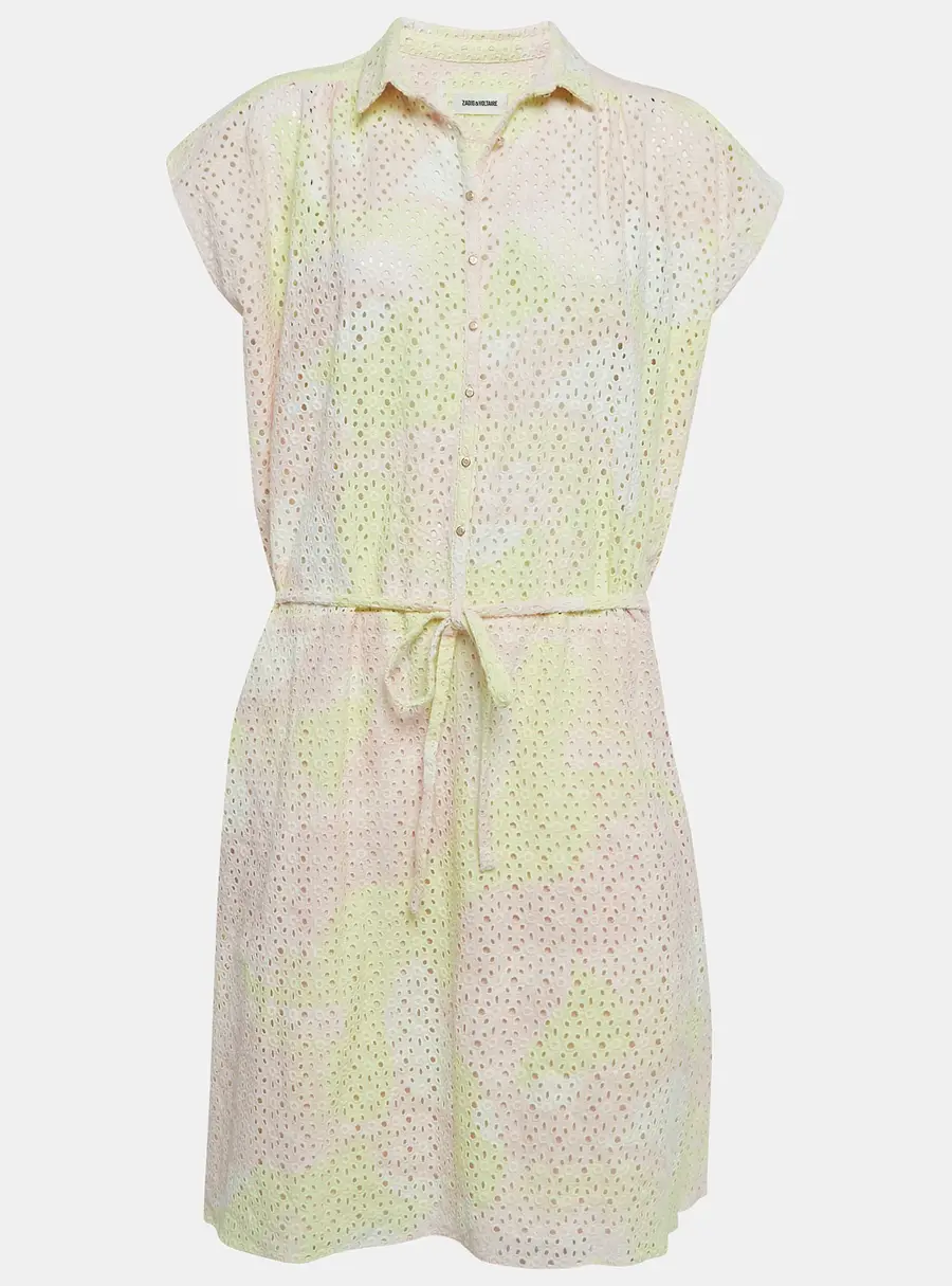 Zadig & Voltaire Pink/Yellow Camouflage Print Broderie Anglaise Cotton Requiem Dress L