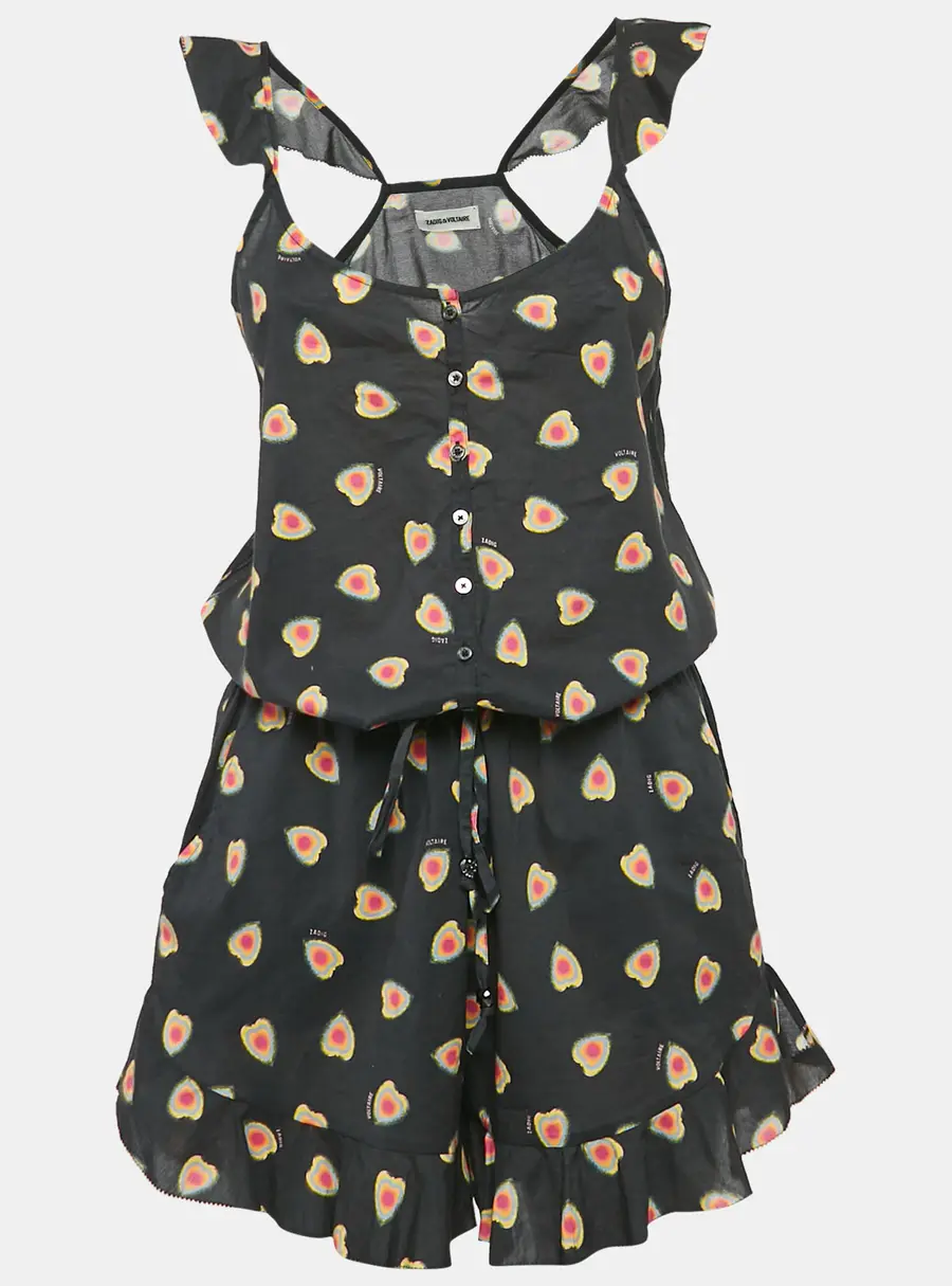 Zadig & Voltaire Black Call Print Cotton Coeur Playsuit M