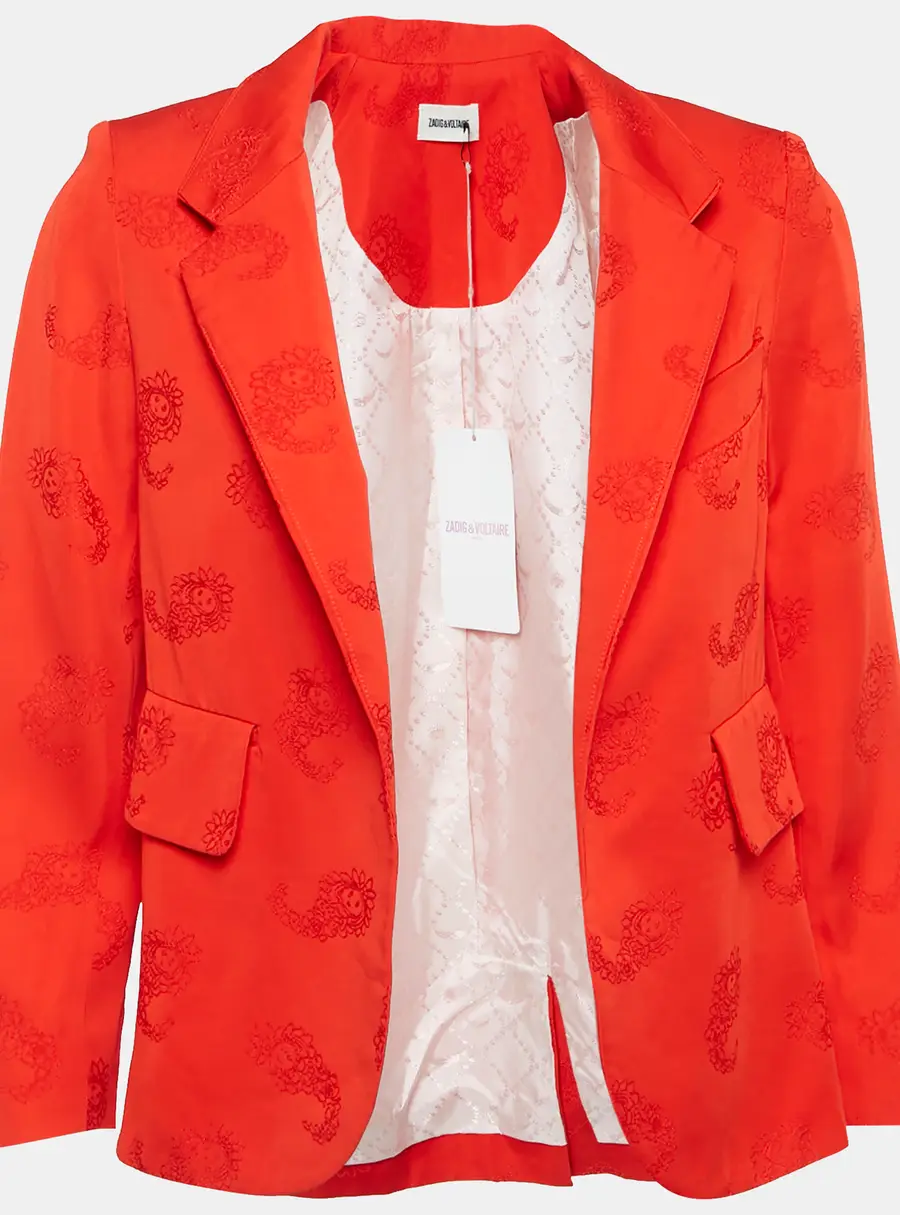 Zadig & Voltaire Red Paisley Jacquard Open Front Blazer S